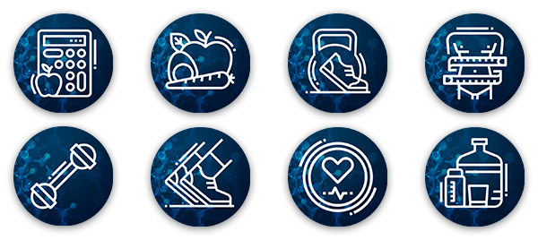 Синие иконки для актуальных историй в Инстаграм на тему ЗОЖ и спорта.