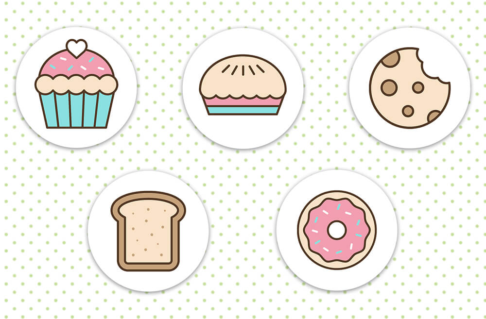 Обложки для актуального в инстаграм в технике минимализм с кексами и пончиками.