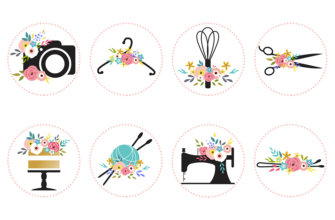 Цветочные иконки в едином стиле для Инстаграм на тему рукоделия и кулинарии.