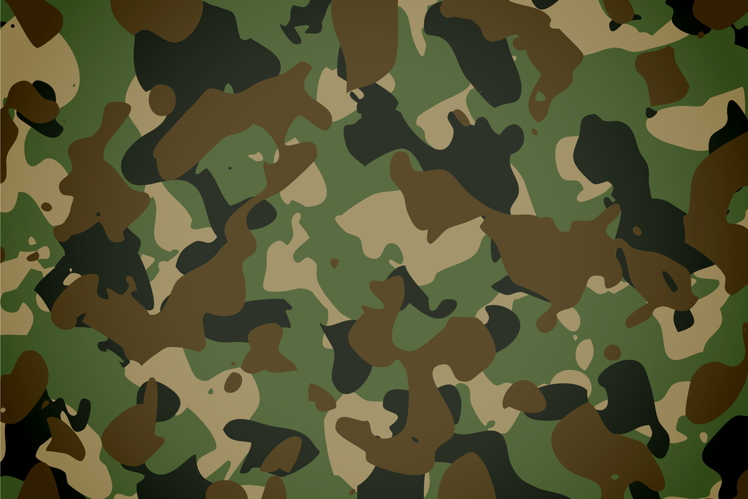 Зелёный фон камуфляж для Фотошопа в стиле армейской одежды с чёрными и коричневыми пятнами.