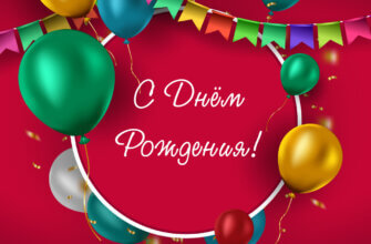 Яркая открытка с днем рождения с воздушными шарами.