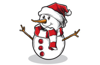 Картинка новый год снеговик в шапке и шарфе.