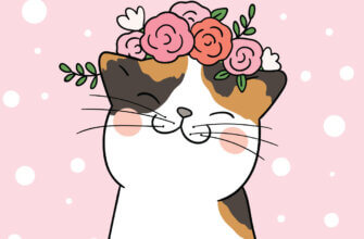 Нежная розовая открытка с днем рождения кошка с цветами.