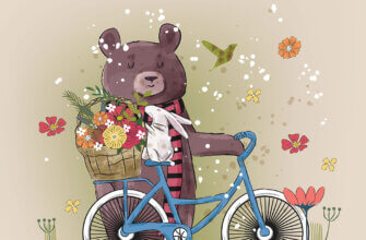 Открытка медведь с велосипедом поздравляет с днем рождения.