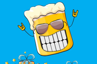 Голубая открытка другу мужчине жёлтая кружка пива в солнечных очках и текст с днем рождения, дружище!