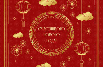 Красная открытка с китайским новым годом с золотым орнаментом.