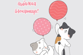 Открытка с днем рождения, любимая племянница кошки с воздушными шарами.