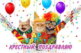 Прикольная открытка коты с воздушными шарами крестному с днем рождения от крестника.