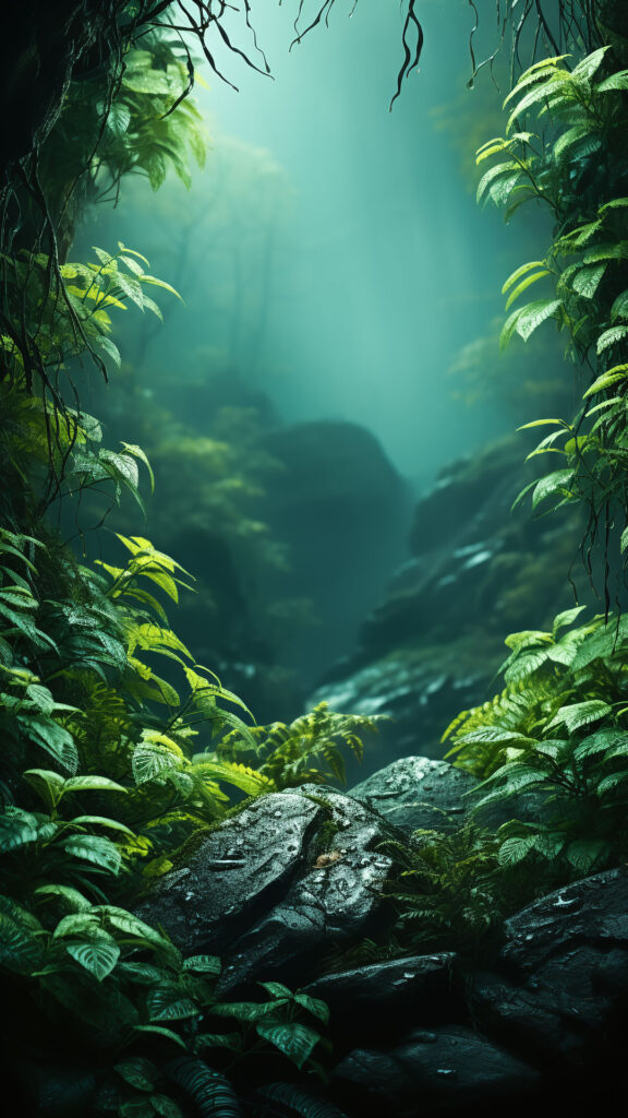 Зелёные обои на Айфон джунгли в тропическом лесу.