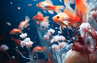 Вертикальные обои на телефон золотые рыбки под водой на коралловом рифе.