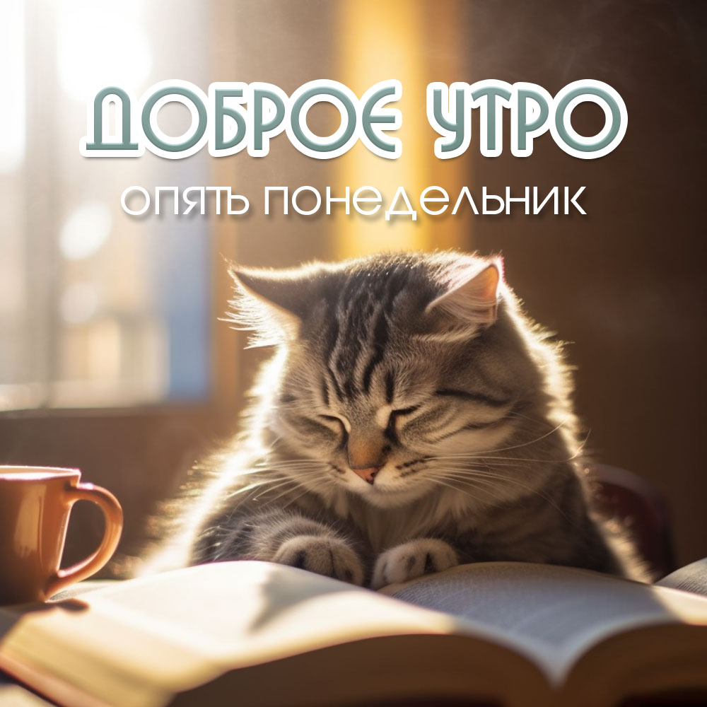 Картинка доброе утро, опять понедельник котик с книгой.