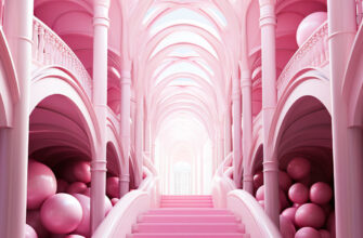 Вертикальные 3D обои на телефон лестница вверх в розовом доме Барби.
