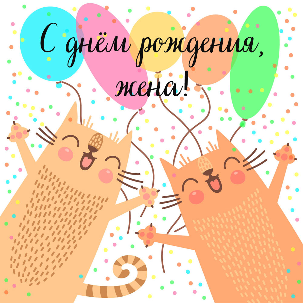 Прикольная открытка с днем рождения жены с кошками.