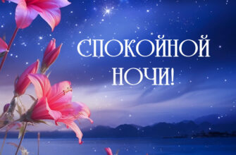 Очень красивая открытка спокойной ночи женщине с цветами.