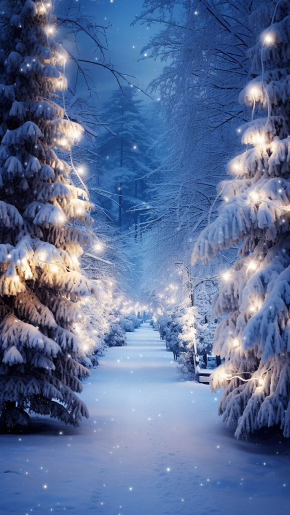 Заставка на телефон Новый Год зимний пейзаж с ёлками.
