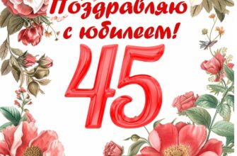 Открытка с цветами на юбилей 45 лет.