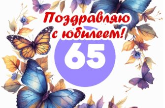 Открытка с юбилеем 65 лет.