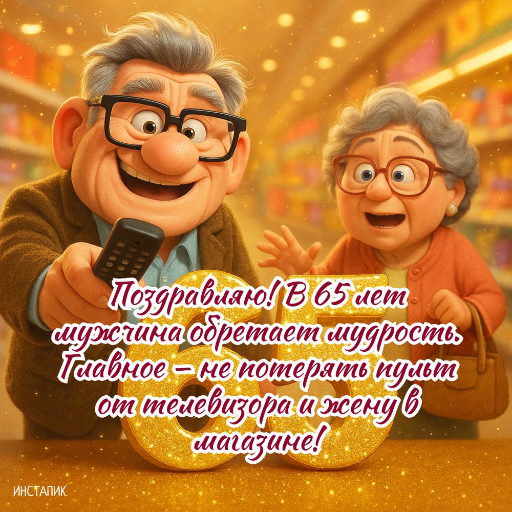 Картинка с юмором для поздравления мужчины с 65-летием.