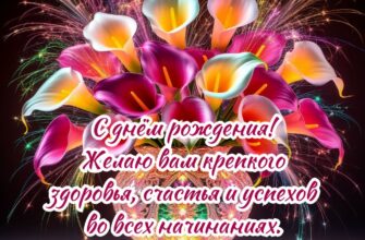 Красивая открытка на ДР начальнице с цветами в вазе.