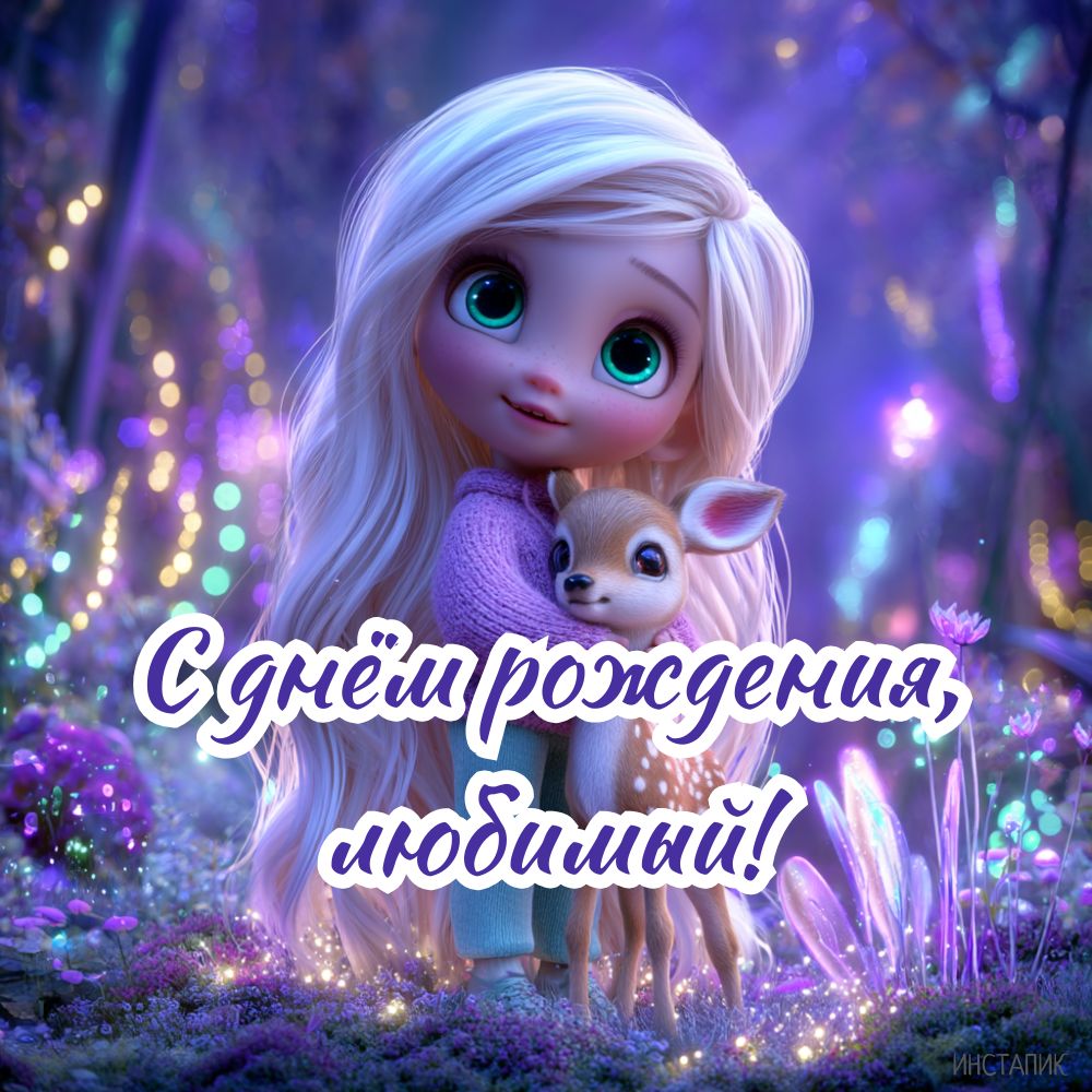 Милая открытка с девочкой с днем рождения, любимый!