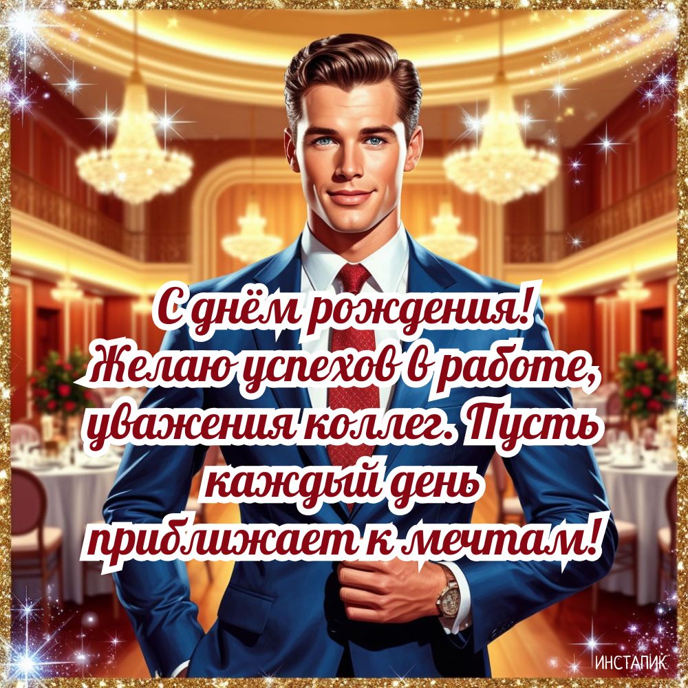 Открытка коллеге мужчине поздравить с днем рождения.