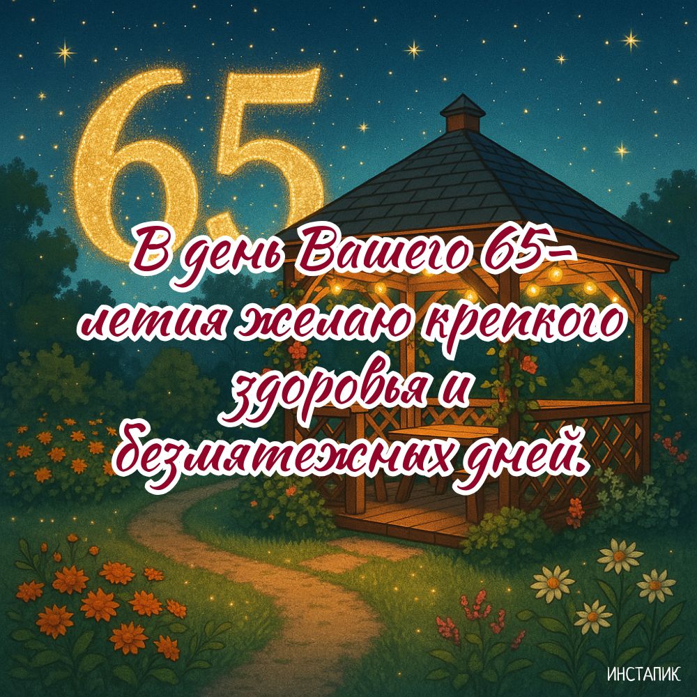 Открытка на день рождения 65 лет мужчины с пожеланием здоровья.