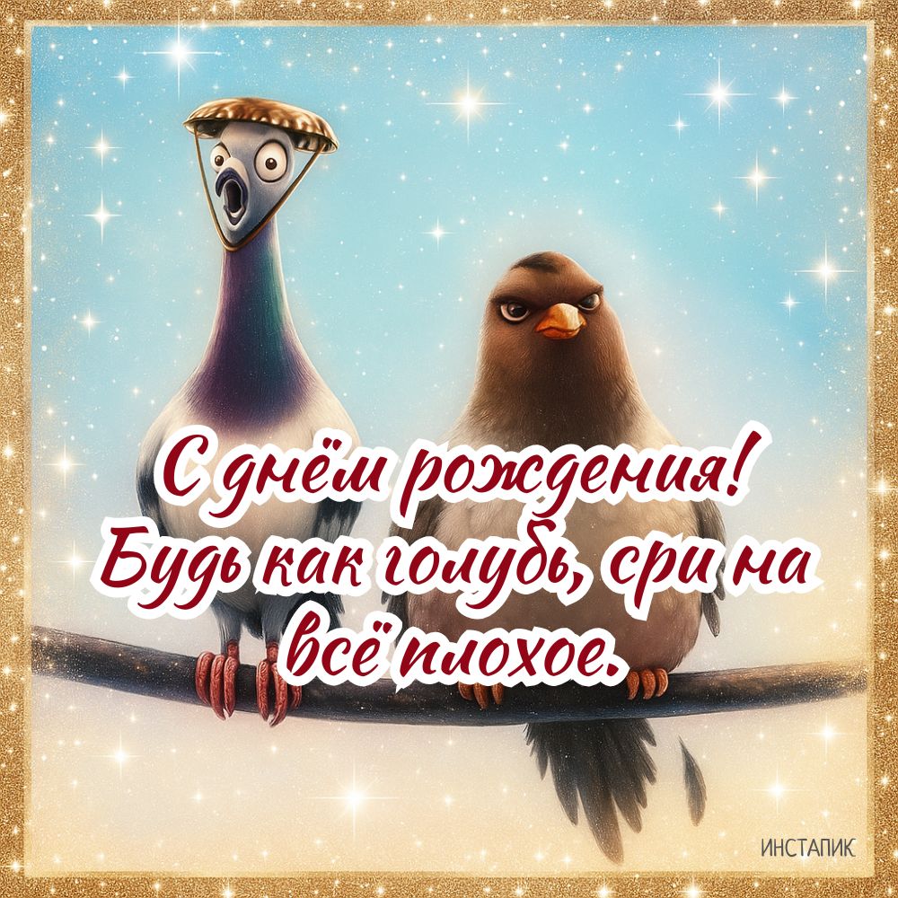 Открытка на день рождения мужчины с приколом про голубей.
