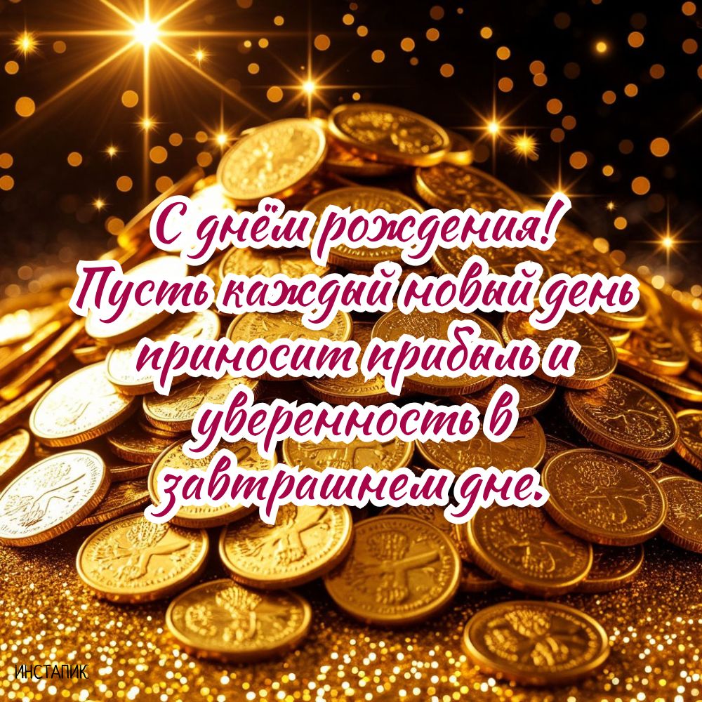 Открытка с днем рождения мужчине с пожеланием прибыли и деньгами.