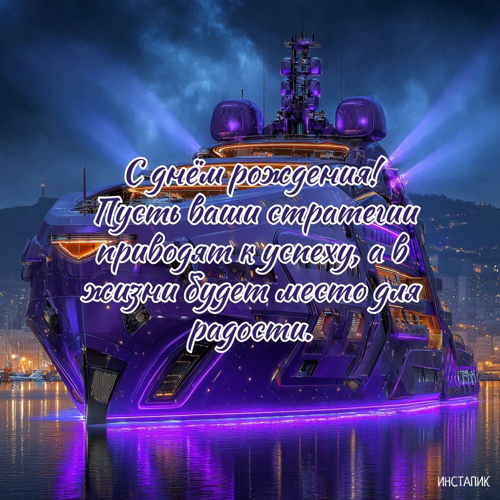 Открытка с днем рождения начальнику от коллектива с яхтой.