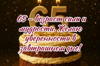 Открытка с тортом на день рождения мужчины 65 лет.