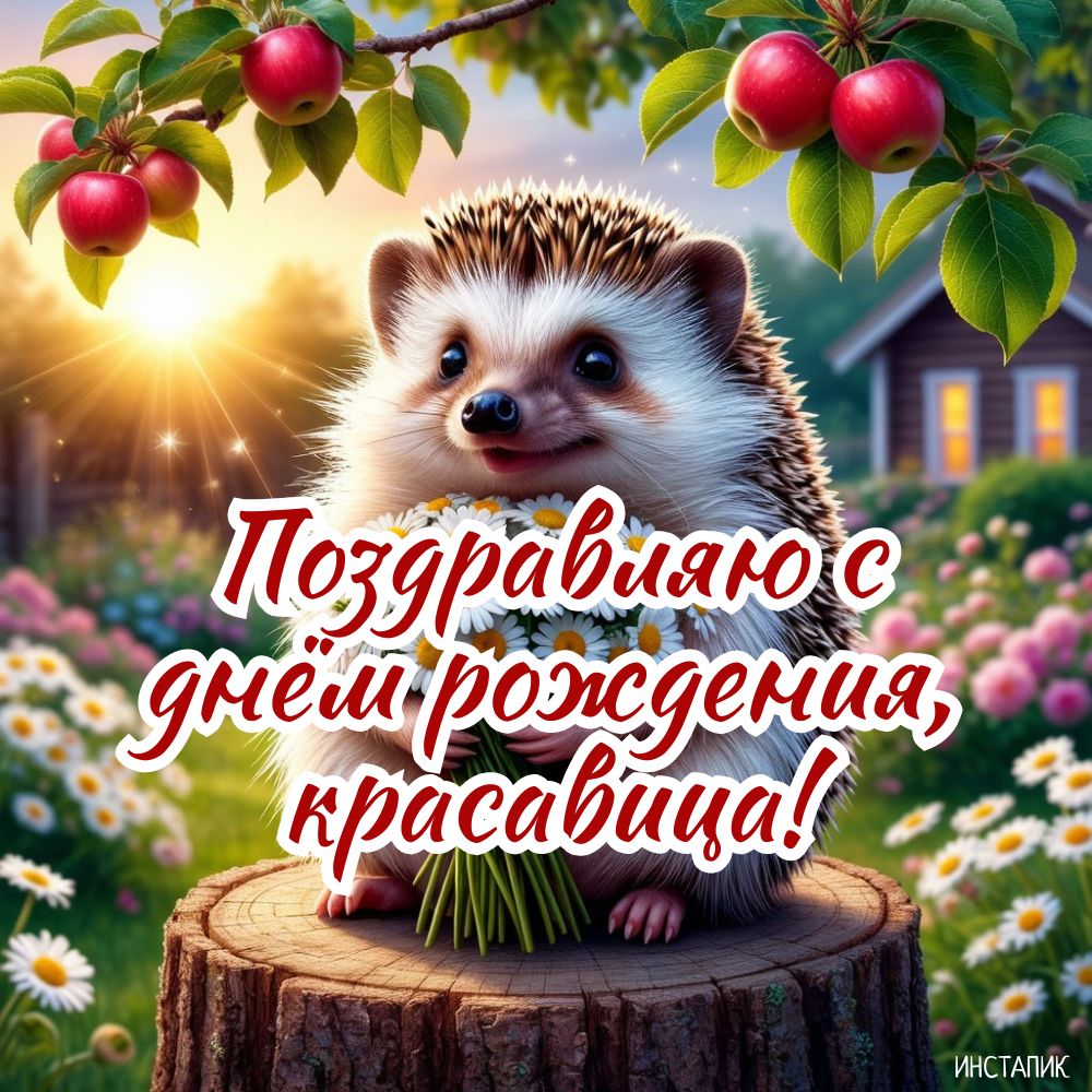 Открытка с ёжиком на день рождения девушке.