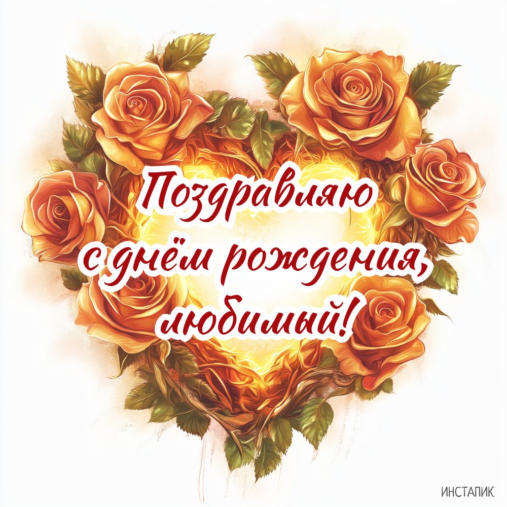 Поздравляю с днем рождения, любимый, открытка с сердечком.