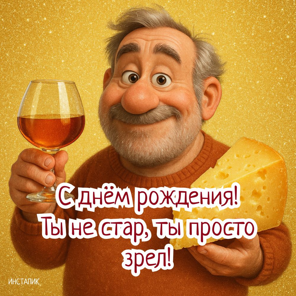 Позитивная открытка с комплиментом мужчине на день рождения.