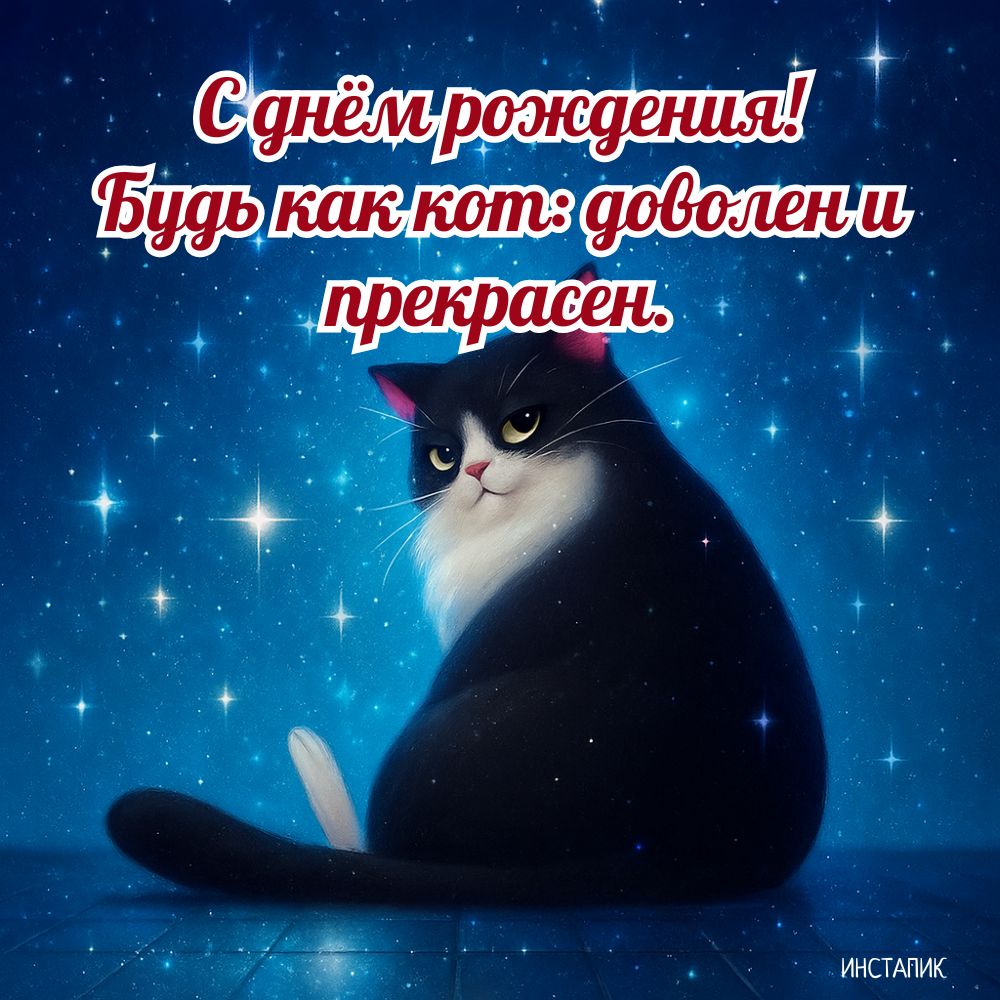 Прикольная открытка с днем рождения мужчине с котом.