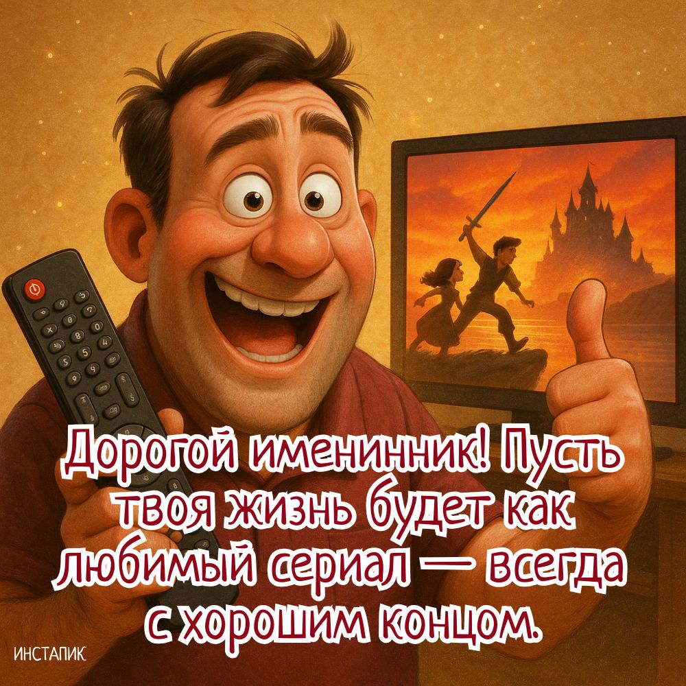 Веселая открытка с пожеланием имениннику-мужчине.