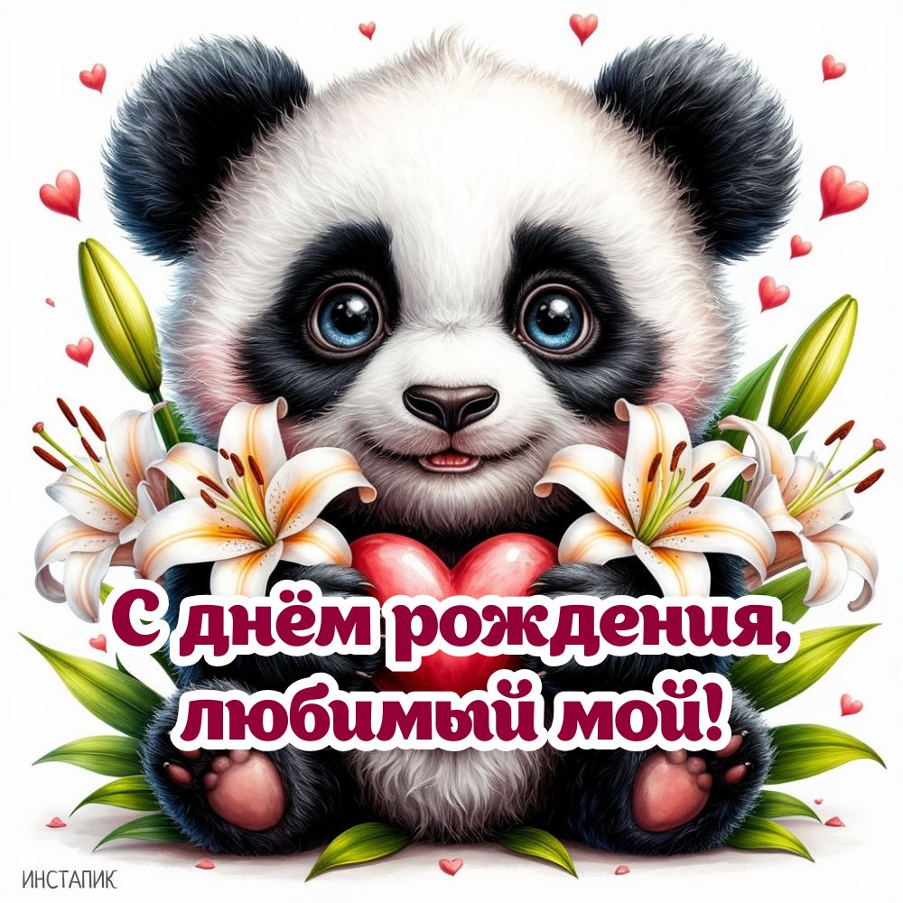 Забавная открытка с пандой с днем рождения любимый мой.